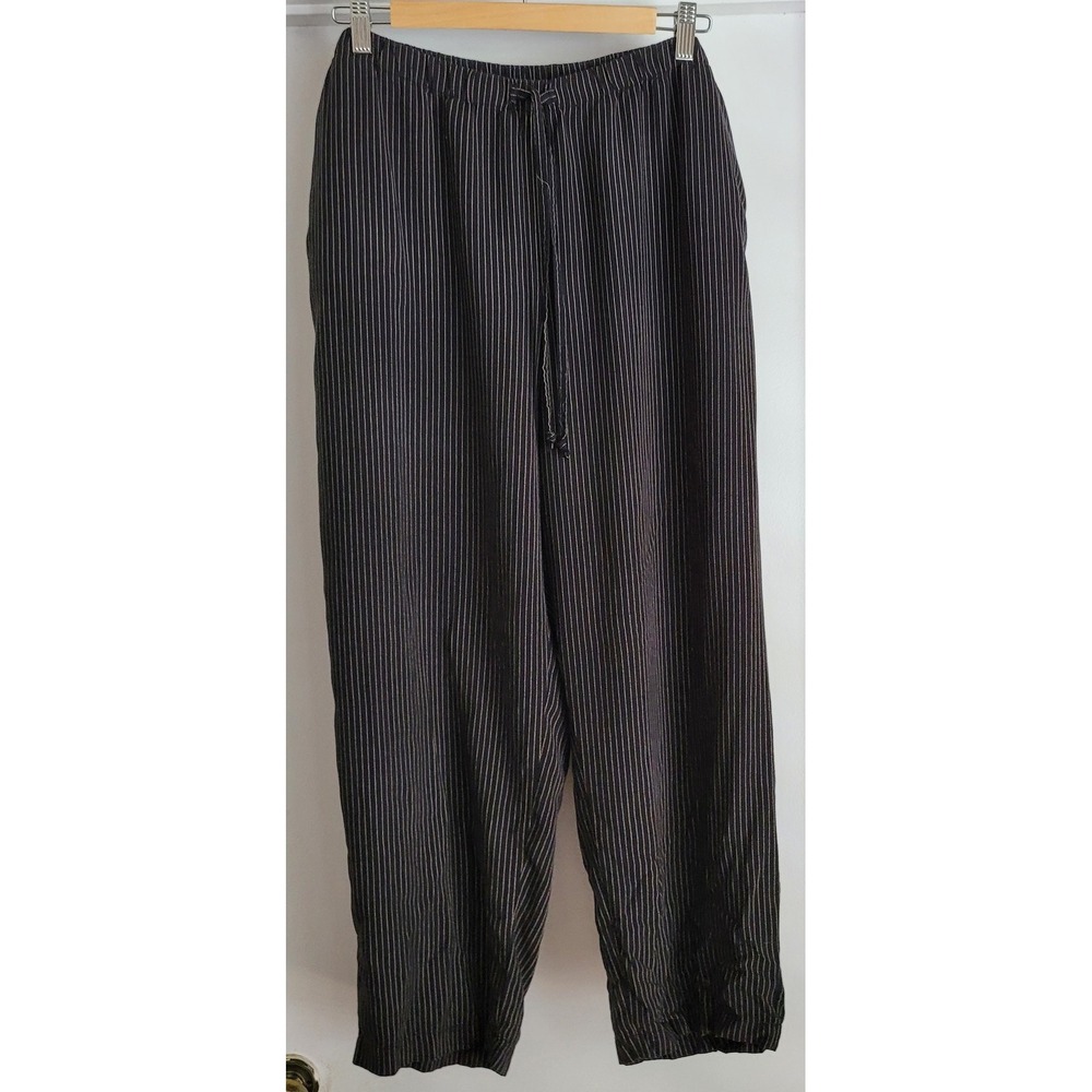 Sag Harbor Pants Women 1X Black White Striped Straight Trousers Slacks Classic